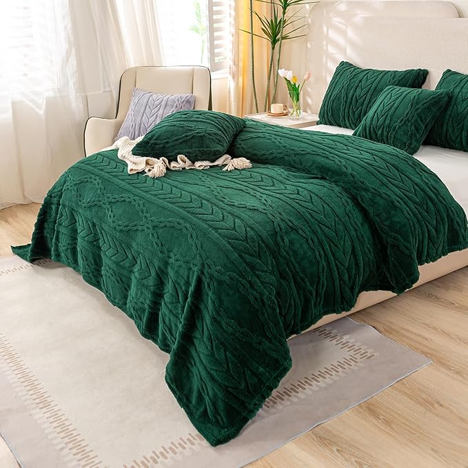 YUSOKI Sherpa Twin XL Blanket(Without Pillows)-3D Stylish Design Cozy Plush Fluffy Blankets for Teen Girls Women Couch Bed Sofa Chair Gift(Forest Green,65"x90")