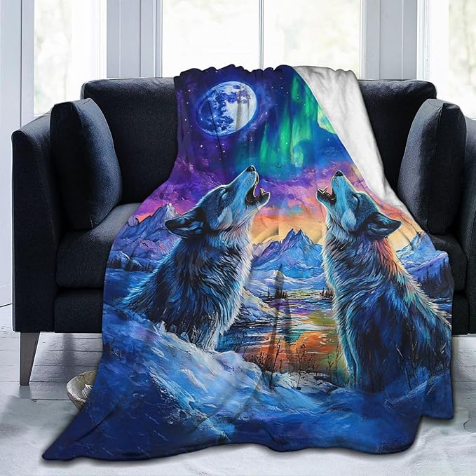 Wolf Throw Blanket Wolves Animal Gifts for Girls Women Men Boys Plush Cozy Flannel Fleece Fuzzy Landscape Blankets Decor 50"X40"