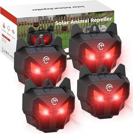 X-PEST Solar Nocturnal Animal Repeller with Red LED Flashing Lights – Effective Coyote, Raccoon, Skunk, Deer & Hawk Deterrent – Waterproof Predator Lights for Yards, Gardens & Chicken Coops