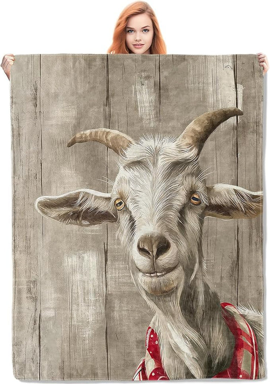 Goat Blanket, 50"x60" Rustic Goat Flannel Fleece Throw for Kids & Adults, Ultra-Soft and Warm Home Decor Blanket, Goat Gifts
