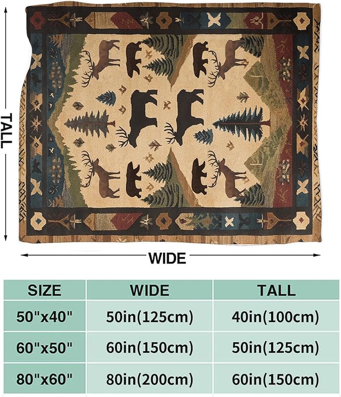 Dynova Cabin Throw Blanket Cozy Plush Retro Rustic Lodge Throw Blankets Bear Deer Decor Fuzzy Flannel Fleece for Girls Boys Women Men 60"X50"