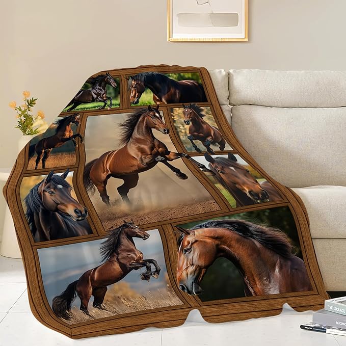 Horse Blanket, Horse Throw Blanket, Horses Gifts Blankets Stuff Fleece Flannel Plush for Girls Women Men Boys Lovers Adults Soft Bedding Gift for Sofa Bed Office Home Decor 60"x50"