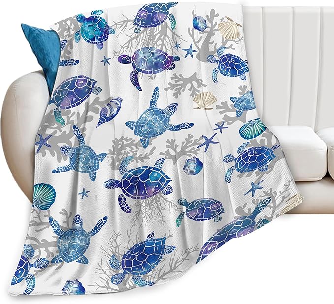 Sea Turtle Blanket Ocean Throw Blanket Soft Warm Cozy Fuzzy Plush Turtle Throw Blanket Gifts for Girls Women Sea Turtle Lightweight Fleece Flannel Gift Blankets for Kids Adults 40"X50"
