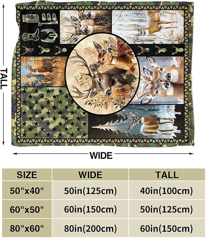 Deer Blanket Ultra Soft Cozy Camo Throw - Fleece Fuzzy Plush Hunting Lovers Decor Gifts for Women Girls Adults - Couch Sofa 50"x40"