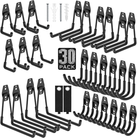 Garage Hooks with Anti-Slip Coating,Heavy Duty Wall Mount Storage Hooks for Hanging Bike,Hose,Ladder,Yard,Garden Tools (30 Pack Black)