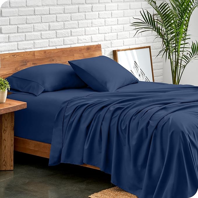 Bare Home Split Head Flex King Sheet Set - 1800 Ultra-Soft Microfiber Bed Sheets - Double Brushed - Deep Pockets - 4 Piece Set - FlexTop King Bedding Sheets (Split Head Flex King, Dark Blue)