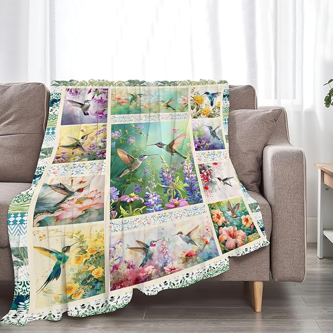 Hummingbird Blanket Gifts for Girls Boys Soft Warm Plush Bird Throw Blanket Flannel Fleece Fuzzy Birds Stuff Blanket for Bed Couch Living Room Decor 80"X60"