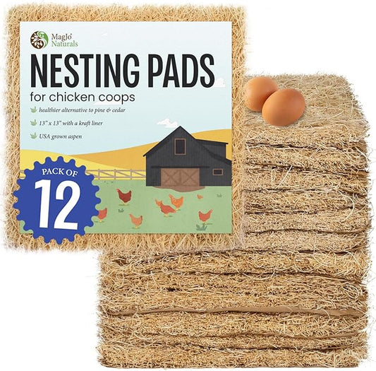 MagJo Premium Aspen 12 Pack Excelsior Nesting Liners (12 Pack), Chicken Bedding for Nesting Box, Nesting Pads Box Liners, Chicken Bedding for coop, Chick Bedding, USA Grown & Sustainably Harvested