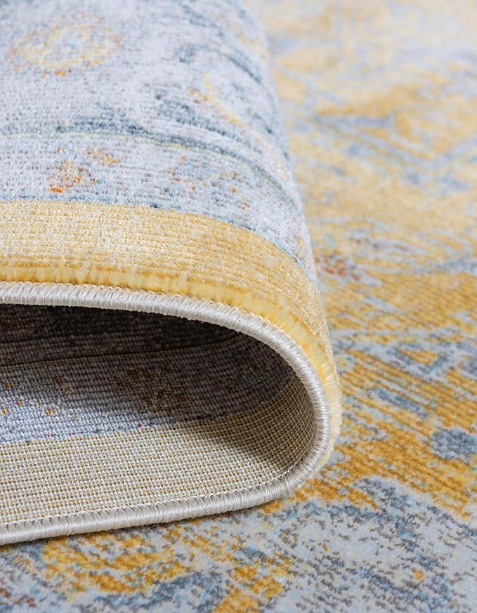 Unique Loom Baracoa Collection Area Rug - Prado (7' 10" x 10' Oval, Yellow/ Ivory)