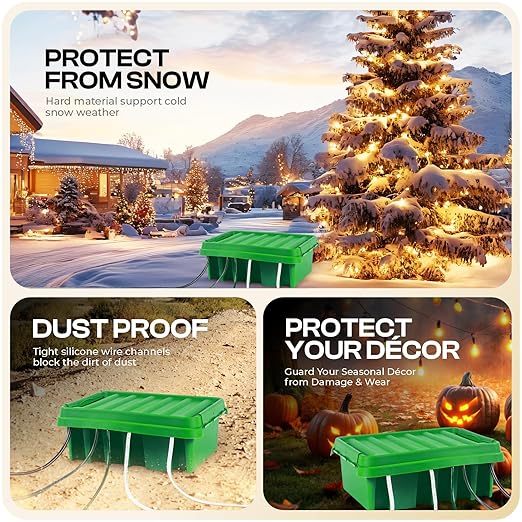 SockitBox – The Original Weatherproof Connection Box – Indoor & Outdoor Electrical Power Cord Enclosure for Timers, Extension Cables, Transformers, Power Strips, Lights, Tools & More – Medium – Green