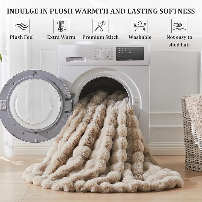 Faux Fur Throw Blanket for Couch, 1000 GSM Cozy Fuzzy Fluffy Soft Plush Thick Bubble Sherpa Blanket for Sofa Bedroom Living Room, Mothers Day Birthday Gifts for Women Home Decor