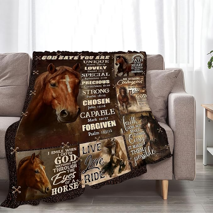 Horse Fleece Blanket Western Running Horses Throw Blankets for Girls Boys Super Soft Warm Flannel Animal Throws Gifts for Men Women Cozy Fuzzy Plush Stuffed Couch Bed Bedding Decor 60"X50"