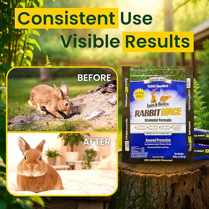 Nature's Mace Rabbit MACE Granules, 90 Pounds, Treats 57,000 sq ft, Rabbit Repellent Granular, Outdoor Deterrent for Garden, Landscape Protection, Safe to Use Around Pets, People, & Plants