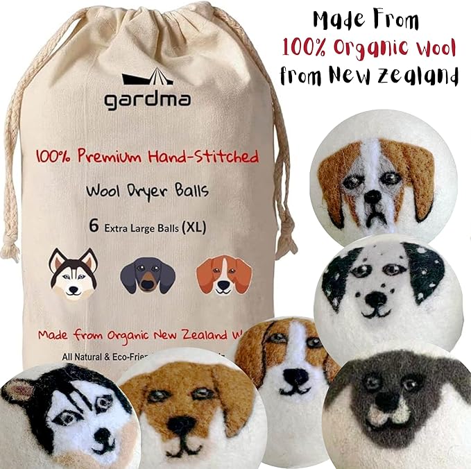 Wool Dryer Balls Organic Premium | 6 Balls XL, Ethically & Humanely Made, Natural Fabric Softener, Laundry Dryer Balls Reusable, Wrinkle Release, Organic Fabric Softener Ball, Say No! to Dryer Sheets