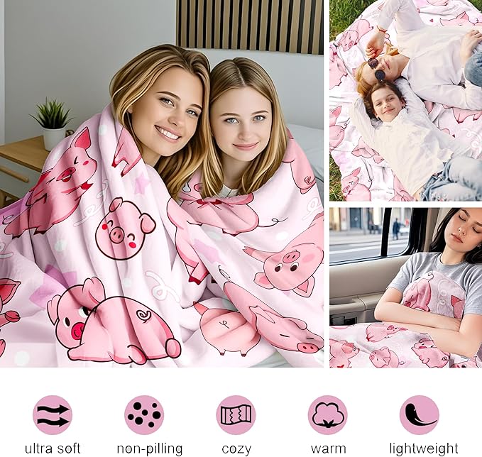 Pig Blanket Gifts Warm Flannel Pig Themed Throw Blanket Pigs Blankets Decor Bedding for Girls Women Kids Adults 50"x40"