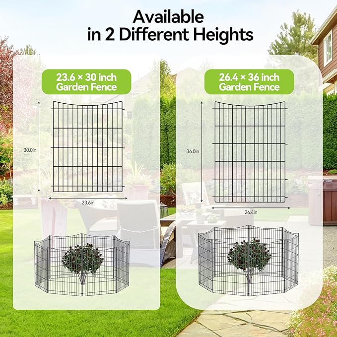INJOPEXI Garden Fence 12 Panels 23.6ft (L)×30in (H) Decorative Metal Fences with 11 Panels + 1 Gate, No Dig Animal Barrier Fencing Rustproof Wire Temporary Rabbit Dog Fence Border for Outdoor Yard