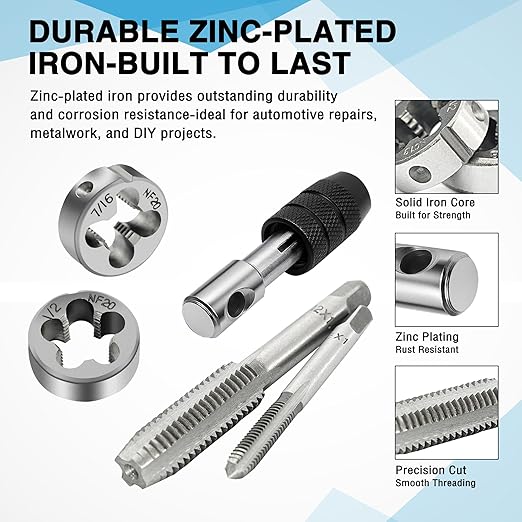 80pcs Tap and Die Set, SAE and Metric Tap Die Wrench Set, Metric Standard M3 to M12 Coarse Fine Rethreading Threads Bits for Cutting External and Internal Threads, NC, NF, NPT Repair Tools