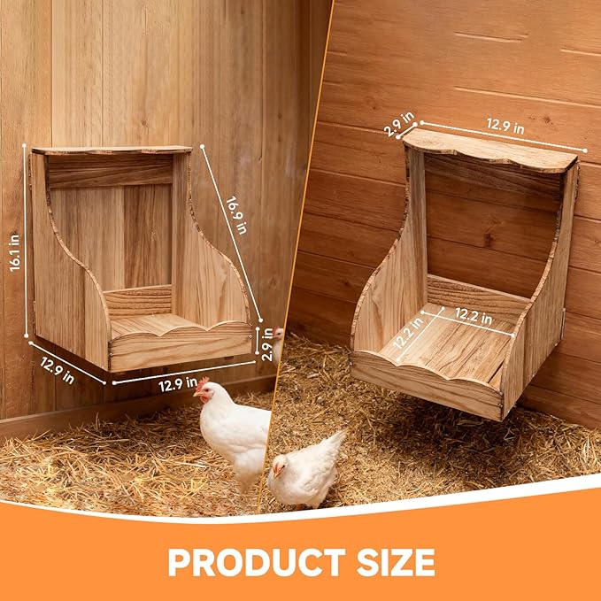 2 Pack Wooden Chicken Nesting Box for Laying Eggs, Hen Nesting Box Wall Mount for Chicken Coop, Versatile Use for Hens, Ducks, Chickens, Easy to Assemble