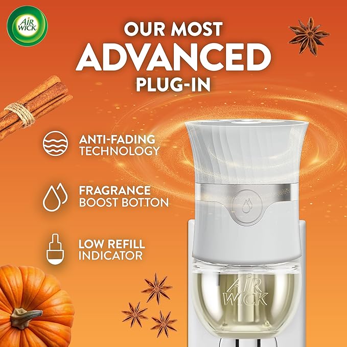 Air Wick Plug In Scented Oil Refill,Fall Scent, Fall Décor, Pumpkin Spice, 5 ct