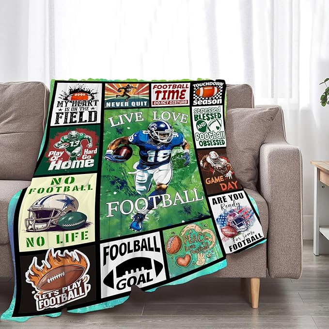 Football Blanket Gifts for Boys Men Soft Warm Plush Rugby Sport Throw Blanket Flannel Fleece Fuzzy Football Blanket for Kids Adult Lover Bed Couch Living Room Decor 80"X60"