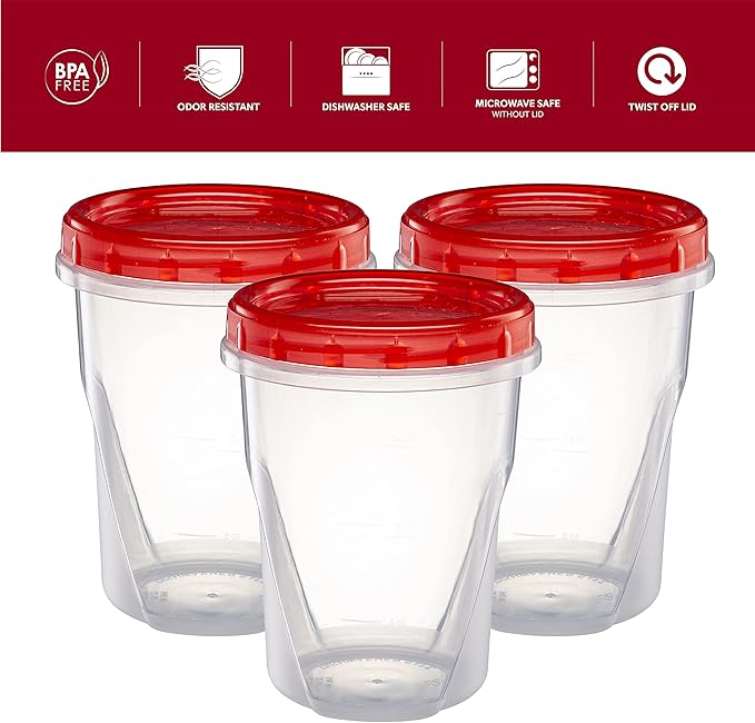 (32 Ounce 10 Pack) Twist cap Containers Clear Bottom With Red Top Screw on Lids Twist Top Food Storage Freezer Containers