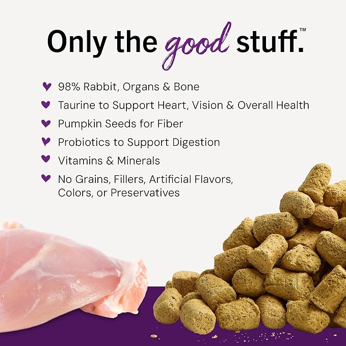 Stella & Chewy's Freeze-Dried Raw Cat Dinner Morsels - Premium Rabbit Recipe with 98% Responsibly-Sourced Meat & Organs - Natural Grain-Free Cat & Kitten Food - Made in USA - 3.5 oz
