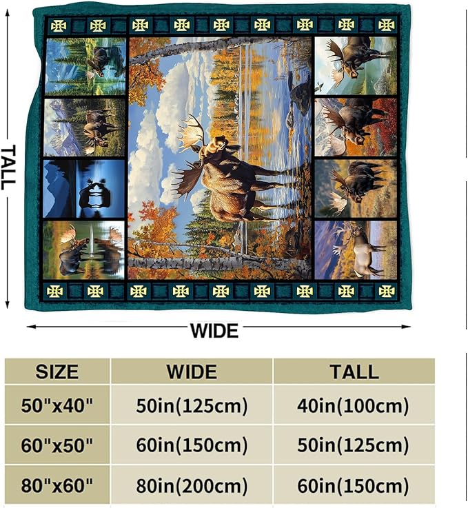 Moose Blanket, Mooses Cabin Throw Blanket, Forest Wildlife Gifts Blankets Stuff Fleece Flannel Plush for Girls Women Men Boys Lovers Adults Soft Bedding Gift for Sofa Bed Office Home Decor 80"x60"