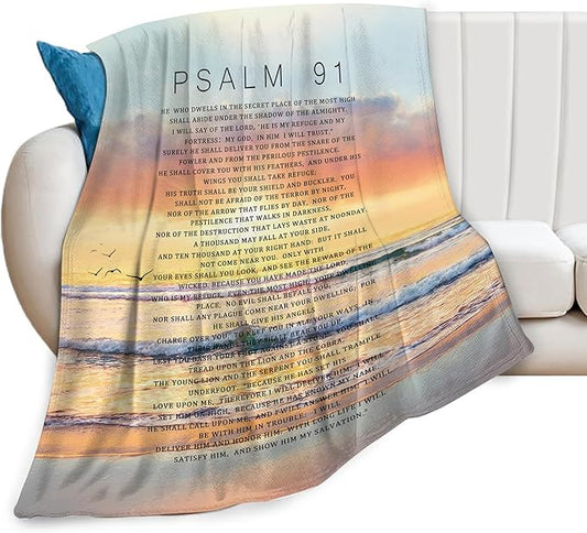 Psalm 91 Blanket Christian Gifts Religious Bible Verse Scripture Throw Blanket Comfy Plush Flannel Fleece Warm Soft Fluffy Fuzzy Blanket for Prayer Women Teens for Bed Sofa Couch 40"X50"