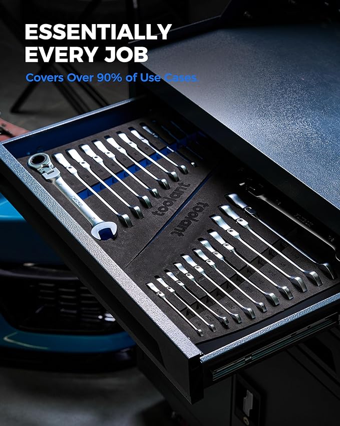 toolant 12pcs SAE Ratcheting Wrench Set, Flex-Head Ratchet Combination Wrench Sets with Switch Design, 1/4"-7/8", 90-Tooth and 4° Swing, 12PCS with Storage Tray