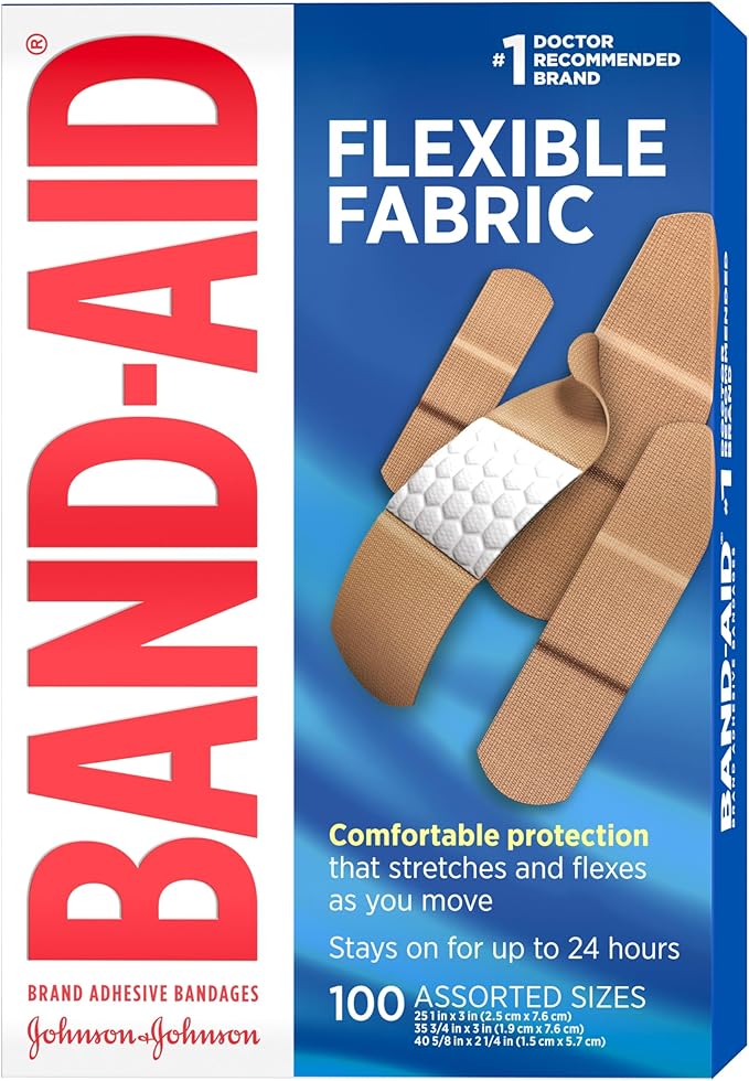 Band-Aid Brand Flexible Fabric Adhesive Bandages for Comfortable Flexible Protection & Wound Care of Minor Cuts, Scrapes, & Wounds, Assorted Sizes, Twin Pack, 2 x 100 ct