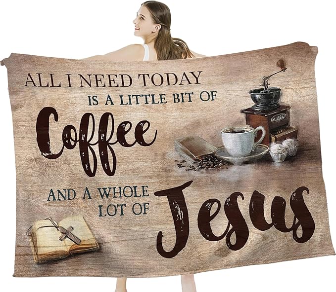 Tijuboni Christian Coffee Throw Blanket Religious Faith Gifts for Women Men Girls Boys Kids Adults Soft Flannel Fleece Blanket for Couch Sofa Bed Home Decor 40"x50"
