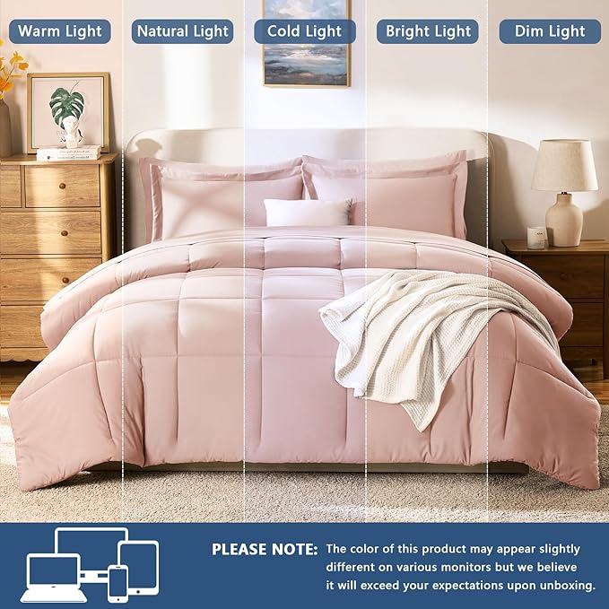 CozyLux Full Size Comforter Sets Blush Pink - 7 Pieces Bed in a Bag Full, Oeko-Tex Certified Bed Set, All Season Soft Bedding Set with Down Alternative Comforter, Sheets, Pillowcases & Pillow Shams