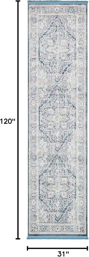Unique Loom Baracoa Collection Area Rug - Prado (2' 7" x 10' Runner, Gray/ Blue)