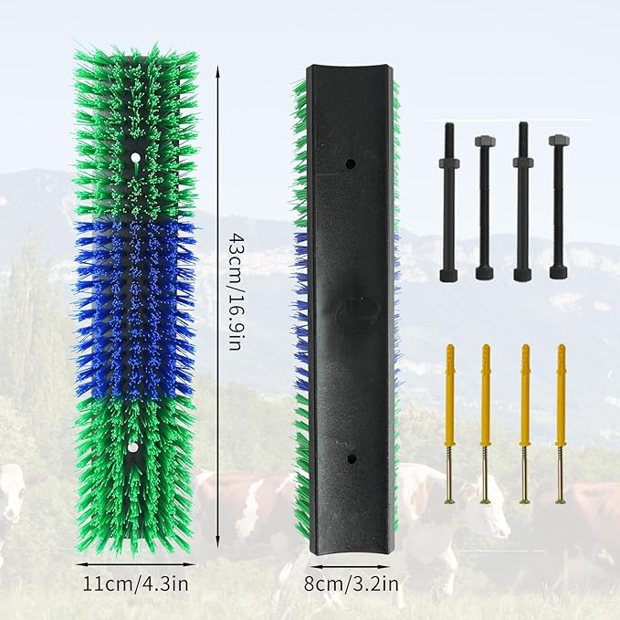 Livestock Scratch Brush With 16 Screws，Animal Back Scratching Brush for Cow,Cattle,Sheep, Horses,Pigs，Massage Grooming Tool(Green, 2pcs)