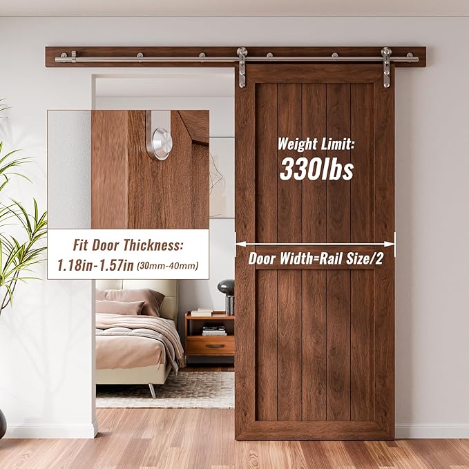 11FT Stainless Steel Sliding Barn Door Hardware Kit,Slide Smoothly Quietly,Easy Install,Heavy Duty Sturdy Barn Door Track for 63" Single Wood Door