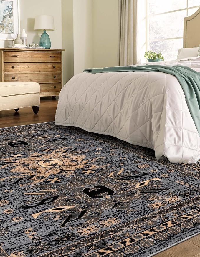 Unique Loom Taftan Collection Border Geometric Tribal Inspired Design Area Rug (7' 0 x 10' 0 Rectangular, Gray/ Black)