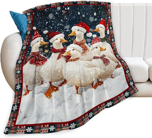 Christmas Duck Blanket Cute Duck Lover Throw Blankets Funny Gifts for Girls Boys Kids Soft Cozy Fleece Plush for Couch Sofa Bed 80"x60"