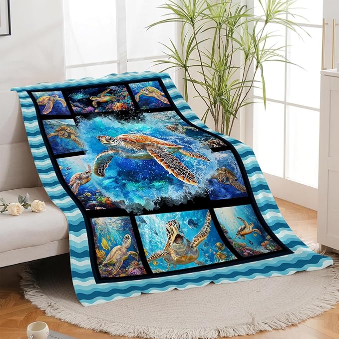 Sea Turtle Blanket, Ocean Turtle Throw Blanket, Sea Animal Gifts Blankets Stuff Fleece Flannel Plush for Girls Women Men Boys Lovers Adults Soft Bedding Gift for Sofa Bed Office Home Decor 40"X50"