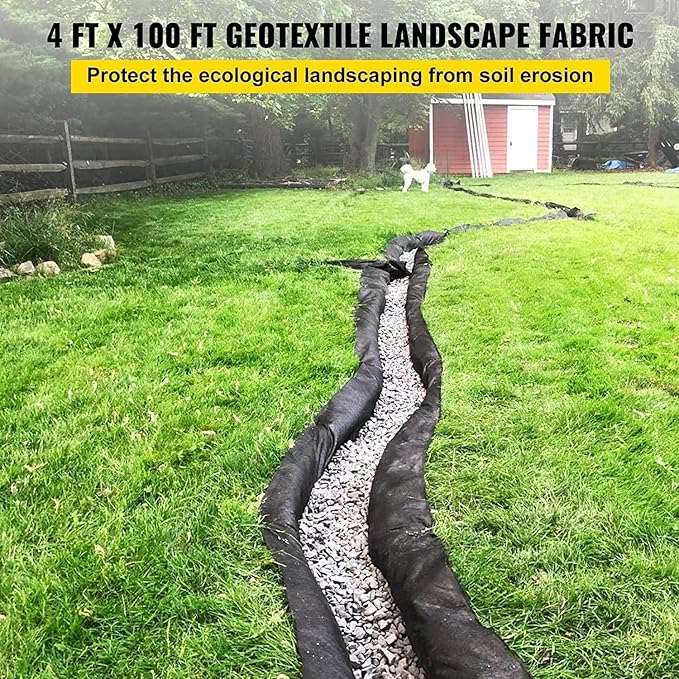 PioneerWorks Geotextile Landscape, 4ft x 100ft & 6oz Geotextile Fabric, PP Drainage 350N Tensile Strength & 440N Load Capacity, for Driveway & Road Stabilizationr, Erosion Control, French Drains