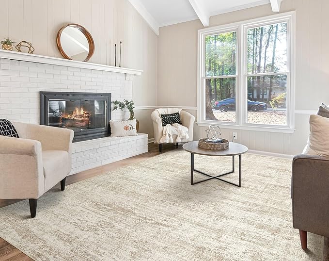 5x7 Area Rug Living Room Rugs - Washable Neutral Modern Abstract Soft Thin Rug Indoor Floor No Slip Rug Carpet for Bedroom Under Dining Table Home Office Decor - Beige/Brown
