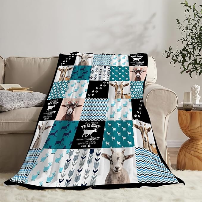 Super Soft Warm Goat Animal Throw Blanket - Cozy Plush Fluffy Sheep Lightweight Fleece Flannel Gifts for Women, Girls, Kids & Adults - 80"X60"