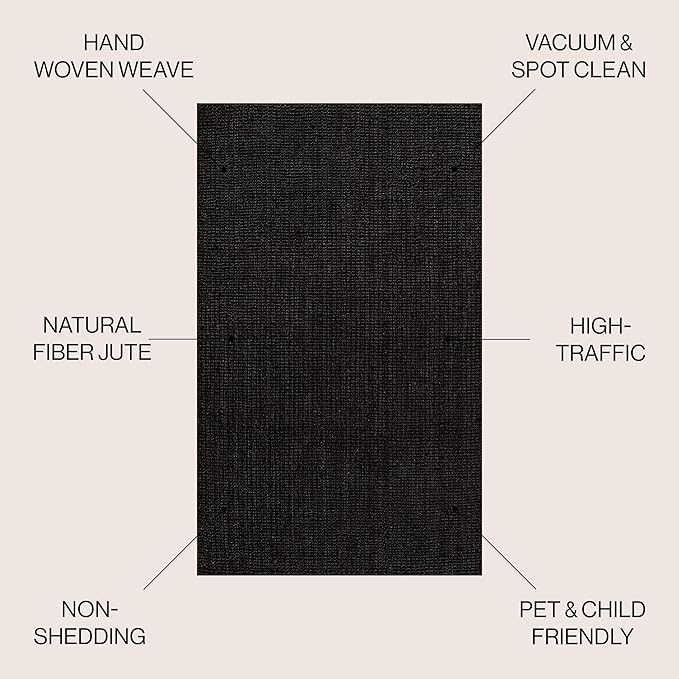 JONATHAN Y Pata Hand Woven Chunky Jute Black Indoor Area Rug, 5x8, Bohemian, Rustic, Cottage, Easy-Cleaning for Living Room, Bedroom, Kitchen, Non-Shedding (NRF102E-5)