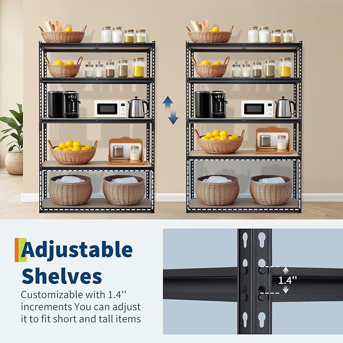 CABIHOME Garage Storage Shelves 5 Tiers, 48" W x 18" D x 72" H Heavy Duty Metal Shelving Unit, 2500 LBS Capacity Adjustable Boltless Storage Rack with MDF Boards for Garage, Pantry, Basement, or Wareh
