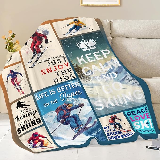 Dynova Skiing Blanket Cozy Plush Ski Lovers Throw Blankets Fuzzy Flannel Fleece Skiing Sports Gifts for Girls Boys Women Men 80"X60"