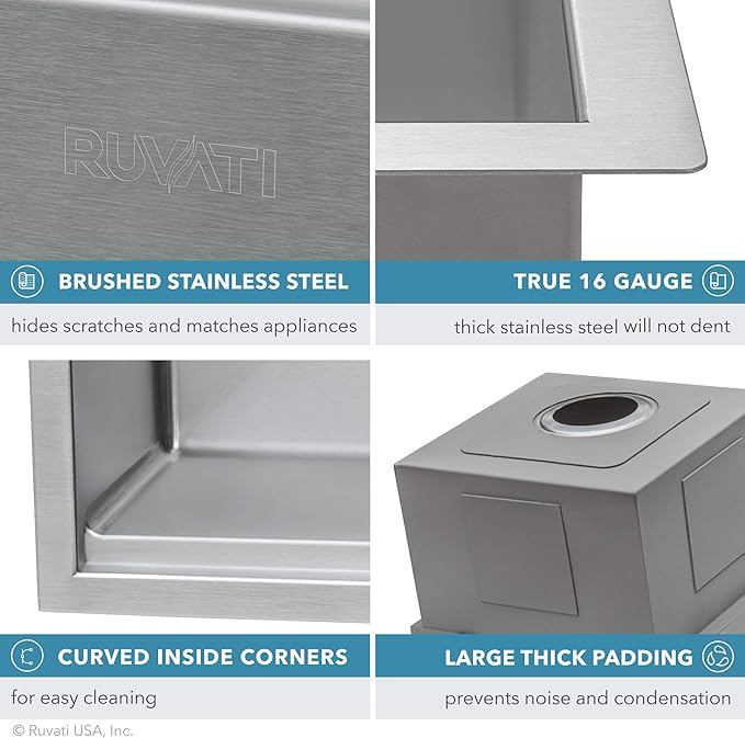 Ruvati 24-inch Apron-front Workstation Farmhouse Kitchen Sink 16 Gauge Stainless Steel Single Bowl - RVH9020