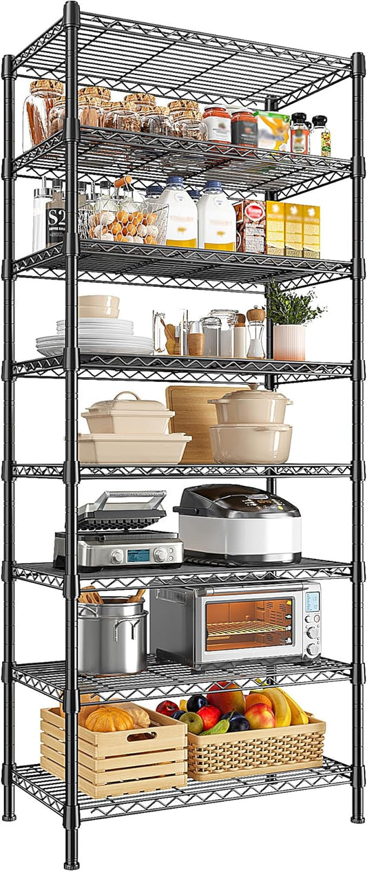 8 Tier Wire Shelving Rack Storage Shelves Loads1200LBS,Adjustable Metal Shelving Unit and Metal Shelf Pantry Shelves Industrial Shelving for Commercial Kitchen Office 72H X 13.8D X 23.6W