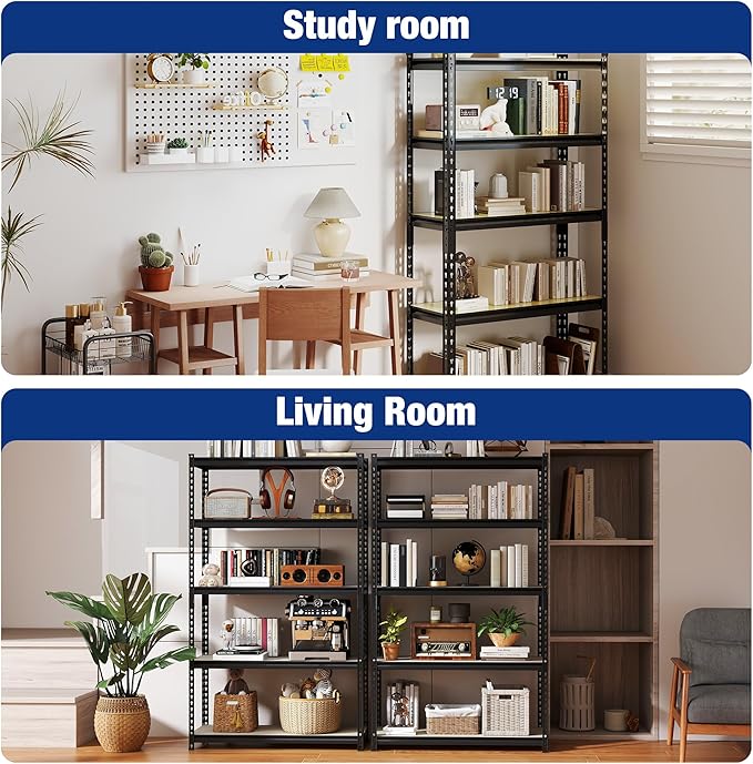 WORKPRO 5-Tier Storage Shelf, 72" H Heavy Duty Adjustable Garage Shelving Unit 2180LBS Capacity, for Basement, Kitchen, Pantry, 27.6”Wx11.8”Dx60”H, Black