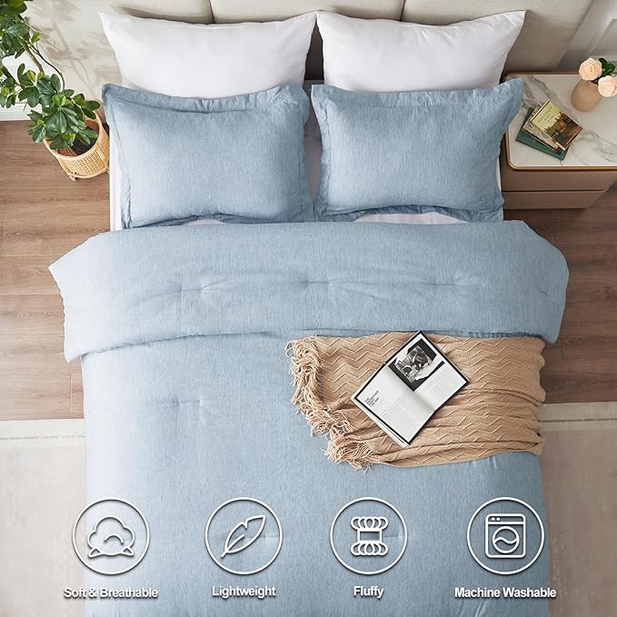 CozyLux King Size Comforter Set - 3 Pieces Blue Soft Luxury Cationic Dyeing Bedding Comforter for All Season, Breathable Lightweight Fluffy Bed Set with 1 Comforter and 2 Pillow Shams