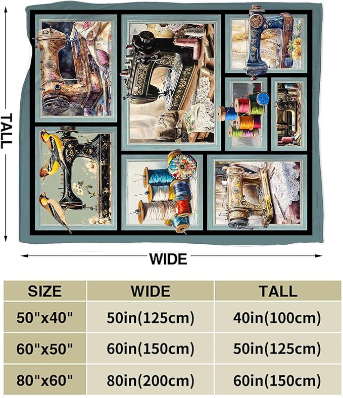 Sewing Blanket Gifts for Women Girls Adults Mom Grandma Seamstress Ultra Soft Cozy Sewing Machine Throw Blankets Fleece Fuzzy Plush Decor for Couch Sofa 50"x40"