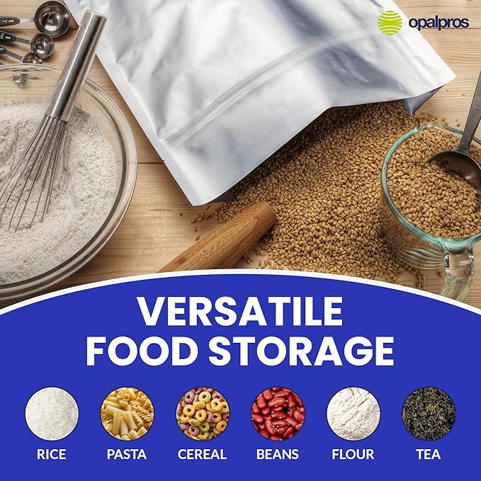 70-Pack 14 Mil Mylar Bags with Oxygen Absorbers, Gusseted 1 Gallon(10), 1 Quart(20) & 1/2 Pint(30) Bags with 500cc, 300cc & 200cc OA - Resealable Mylar Bags for Food Storage with Colourful labels